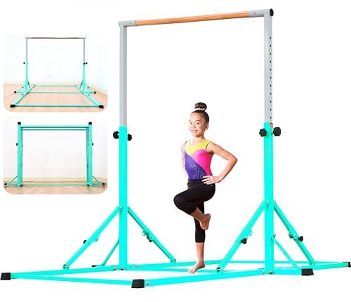 Marfula Gymnastic Bar For Kid and Teenage of 3-25, 5Ft/8 FT Base Length 4Ft Width 5Ft Adjust Height, Gymnastic Kip Bar For Gymnast, Gymnastic Training Equipment For Professional Training Home Club Use - color: Teal (New Style - 8 Ft Base)