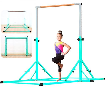 Marfula Gymnastic Bar For Kid and Teenage of 3-25, 5Ft/8 FT Base Length 4Ft Width 5Ft Adjust Height, Gymnastic Kip Bar For Gymnast, Gymnastic Training Equipment For Professional Training Home Club Use - color: Teal (New Style - 8 Ft Base)