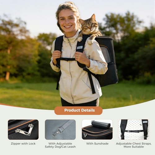Lekereise Cat Backpack Carrier for Small Dogs and Medium Cat Puppy Kitten Bunny Pet Carrier Backpack Collapsible with Fully Ventilated Mesh with Safety Leash(Black) - color: Black, size: 24.4"L x 14"W x 16.2"H