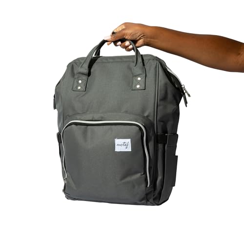 Motif Medical Breast Pump Backpack – Stylish Insulated Bag w/ Cooler, 9 Pockets, Carrying Handles - Water-Resistant Organizer - Adjustable Straps Portable Breast Pump Bag (Grey)