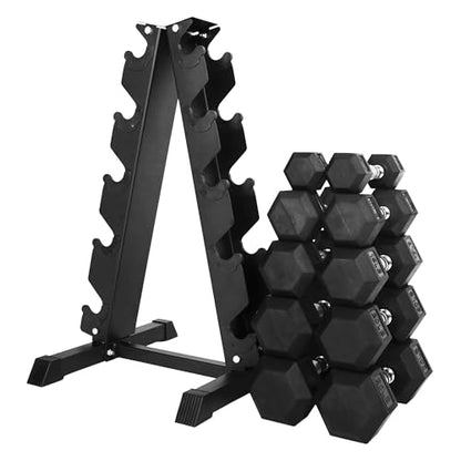 BalanceFrom Rubber Coated Hex Dumbbell Weight Set with Storage Rack, 100LB or 150LB or 200LB Set, 5-20 lbs or 5-25 lbs or 10-30 lbs Pairs - style: 150LB Set with Rack