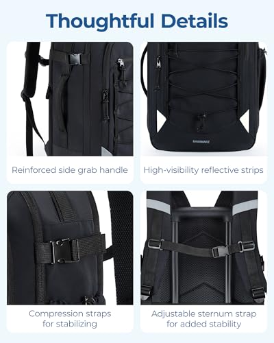 BAGSMART Carry On Travel Backpack, 17.3 Inch Large Travel backpack Carry On Flight Approved, Personal Item Backpack Travel Bag With Shoe Bag, 27L Water Resistant Casual Daypack, Black - color: Black, size: 17.3 Inch