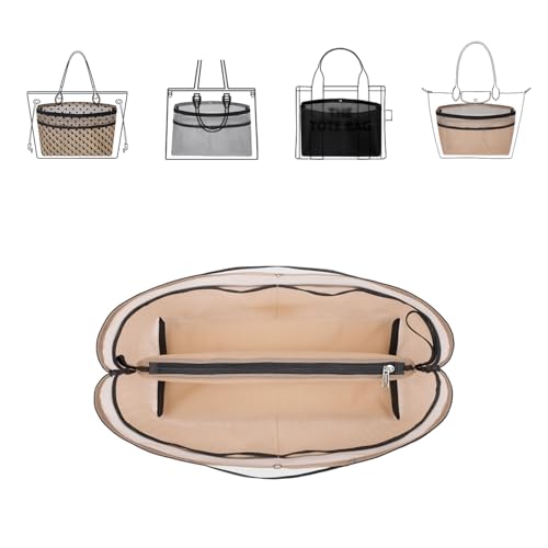 ZTUJO Purse Organizer Insert For Handbags,Mesh Bag Organizer Insert With Zipper Bag Tote Shaper Fit Speedy Neverful PM MM le Pliage,Light Weights (Beige, Large) - color: Beige, size: Large