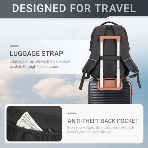 48L Expandable Laptop Backpack, Anti-thief Travel Backpack, Airline Approved Business Waterproof Carry on Luggage, Fits 17.3" Laptop for Men Women - color: Black, size: 17.3 inches