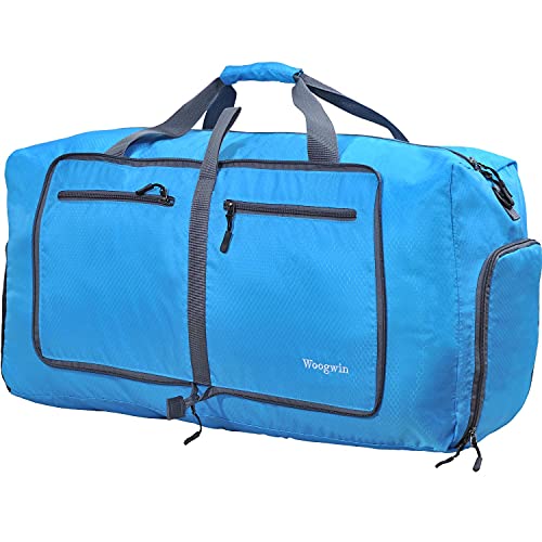 Woogwin Travel Duffel Bag Large Foldable Waterproof Overnight Bag for Beach Swim Bags Pool Sports Gym - color: 60L Blue