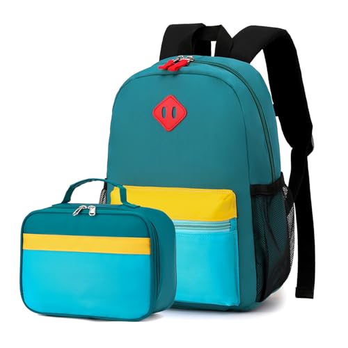 Backpack Set for Girls Boy Kids Backpack with Lunch Box for Elementary Primary Kindergarten School Bag (Blue Yellow, Large) - color: Blue Yellow