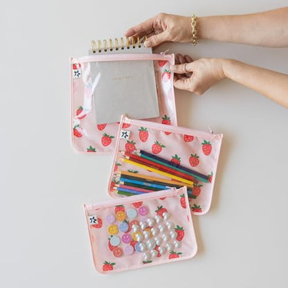 Tiny Twinkle Diaper Bag Organizing Pouches|3 Pack Mess-Proof Clear Front Travel Organizer Bags&TSA Approved Toiletry Bag Set for Baby and Mom Essentials - color: Strawberries
