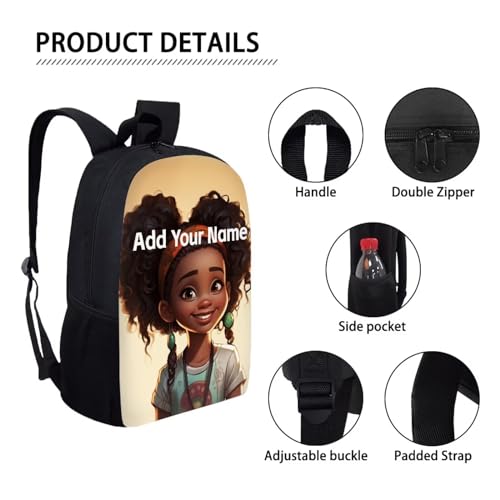 African Custom Name Backpack for School Girls 3rd Grade/4Th Grade Back to School Afro Personalized Bookbag for Kids 4-6/3-5 Student Book Bag - color: African Black Girl-1