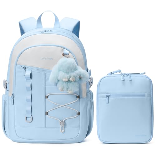 LOVEVOOK School Backpack for Girls, Large Capacity 16 Laptop Backpack with Insulated Lunch Box & Tumbler Pockets, Multi-Compartment Bookbag, Water-Resistant Travel Backpack, Ice Blue - color: Ice Blue Lunch