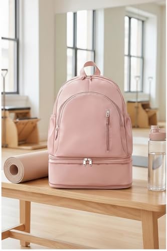 Unisex Lightweight Expandable Gym Backpack with Shoe Compartment, Waterproof Travel Bag for 14" Laptop Pink - color: 01pink