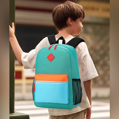 Backpack Set for Girls Boy Kids Backpack with Lunch Box for Elementary Primary Kindergarten School Bag (Lake Green Blue Set, Large) - color: Lake Green Blue
