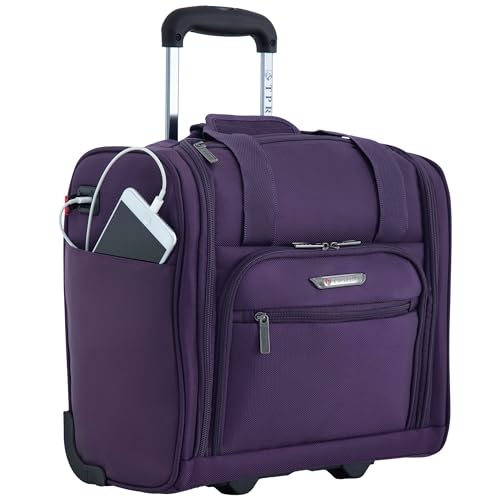 TPRC 15” Underseat Carry-On Luggage Airline Approved Personal Item with USB Charging Port, Purple - color: Purple