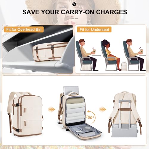 Travel Backpack For Women Men Personal item Travel Bag Essentials Carry on Backpack Luggage Flight Approved Mochila de viaje Weekender Bags Laptop College Casual Daypack Backpacks Beige Brown