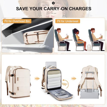Travel Backpack For Women Men Personal item Travel Bag Essentials Carry on Backpack Luggage Flight Approved Mochila de viaje Weekender Bags Laptop College Casual Daypack Backpacks Beige Brown