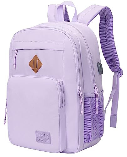 KEOFID Classic Travel backpack for Men and Women, Anti Theft Laptop Backpack with USB Charging Port for Work, Large Bag for College, Water Resistent(Purple) - color: Purple, size: 17.3Inches