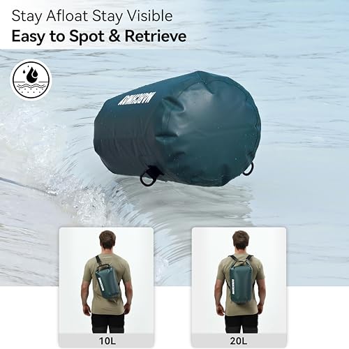 MARCHWAY Floating Waterproof Dry Bag Backpack 5L/10L/20L/30L/40L, Roll Top Sack Keeps Gear Dry for Kayaking, Rafting, Boating, Swimming, Camping, Hiking, Beach, Fishing - color: Blackish Green, size: 10L