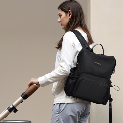 miss fong Diaper Bag Backpack - Baby Diaper Bag Neoprene Bag Large Capacity Neoprene Backpack with Diaper Changing Pad Pañaleras Para Bebe Baby Backpack with 12 Pockets for Mom & Dad -Black - color: Black