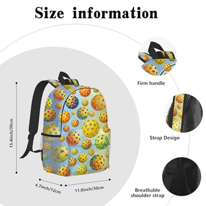 Pickleball Backpack for Kids & Youth, 16 Inch Tennis-Themed School Bookbag, Lightweight Polyester Daypack with Front Zip Pocket, Side Bottle Pocket, Padded Adjustable Straps, Unisex - color: Pickleball