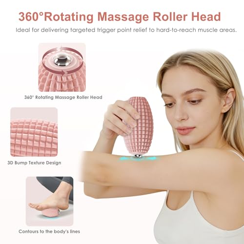 Silicone Vibrating Massage Ball with Rolling Head, 3-Speed Myofascial Massage Roller for Plantar Fasciitis Relief, Hip & Psoas Release, Trigger Point Therapy for Neck, Back, Foot (Pink) - color: Pink