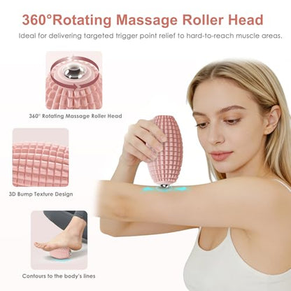 Silicone Vibrating Massage Ball with Rolling Head, 3-Speed Myofascial Massage Roller for Plantar Fasciitis Relief, Hip & Psoas Release, Trigger Point Therapy for Neck, Back, Foot (Pink) - color: Pink