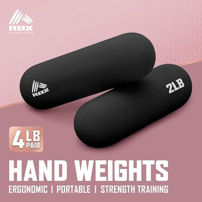 RBX 4LB Pair Neoprene Hand Weight Bars, Ergonomic Pill Shape Weights, Non-Slip Grip, Balanced Design for Controlled Workouts, Includes Mesh Storage Bag, Home Exercise Equipment - color: Black