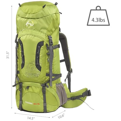 Wind Tour Outdoor 60L Ripstop Trekking Bag Sport Backpack with Rain Cover for Climbing Cycling (Green) - color: Green