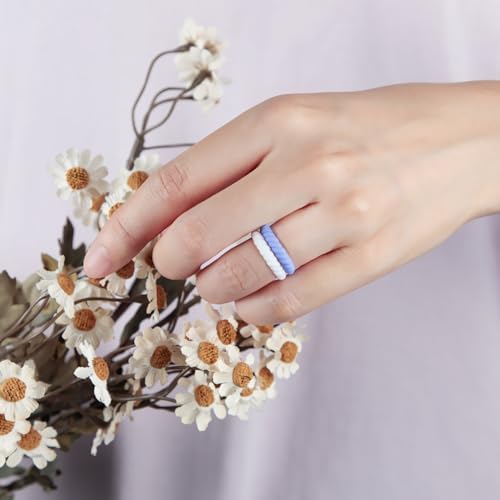 Egnaro Silicone Wedding Ring for Women,Thin and Stackble Braided Rubber Wedding Bands,No-Toxic,Skin Safe - color: 21-Pink Camo, Honey Red, Mint Green, Sky blue, light purple-blue, White, peach pink, size: 3.5-4