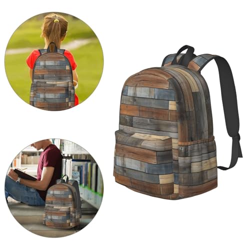 KiuLoam 17 Inch Large Capacity Backpack Rustic Wooden Texture Laptop Backpack Shoulder Bag School Bookbag Casual Daypack For Teenager