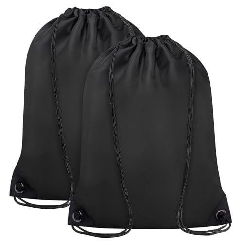 2PCS Drawstring Bags Bulk, String Backpack for Men Women, Cinch Bag Draw String Back Bag for Gym, Sports, Travel, Swimming, Beach, Black - color: Black, size: Large