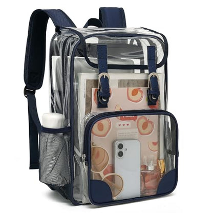 Fuyicat Clear Backpack Heavy Duty PVC Transparent Girls Kids School Backpacks Stadium Approved See Through College Bookbag for Women (Navy Blue) - color: Navy Blue