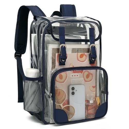 Fuyicat Clear Backpack Heavy Duty PVC Transparent Girls Kids School Backpacks Stadium Approved See Through College Bookbag for Women (Navy Blue) - color: Navy Blue