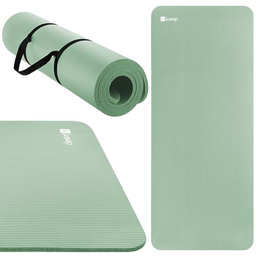 KEEP Extra Thick NBR Yoga Mat for Women & Men, 15mm Thick, 72”x32” Large Exercise Mat with Non-Slip Workout Mat for Yoga, Pilates, Stretching, Meditation – Wide & Cushioned Fitness Mat - color: Green