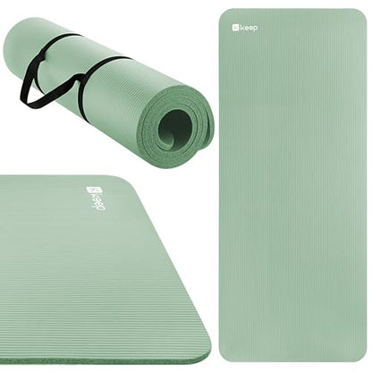 KEEP Extra Thick NBR Yoga Mat for Women & Men, 15mm Thick, 72”x32” Large Exercise Mat with Non-Slip Workout Mat for Yoga, Pilates, Stretching, Meditation – Wide & Cushioned Fitness Mat - color: Green