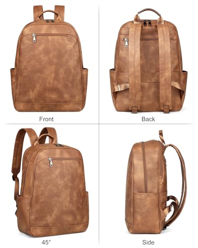 MASINTOR 15.6 inch Leather Laptop Backpack Purse for Women, Designer Travel and Work Bag with Laptop Compartment Mocha Brown - color: Mocha Brown