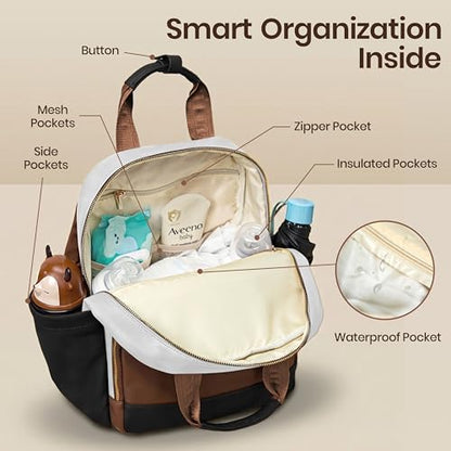 miss fong Small Diaper Bag - Baby Diaper Bag Backpack Checkered Diaper Bag with Changing Pad Baby Backpack for Travel Daycare Mommy Diaper Backpack Pañaleras Para Bebe for Mom & Dad - color: Brown&white