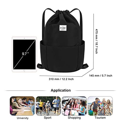 XEYOU Drawstring Sports Backpack Lightweight Gym Yoga Sackpack Shoulder Rucksack Casual Outdoor Daypack for Women and Men | Lightweight - color: Black