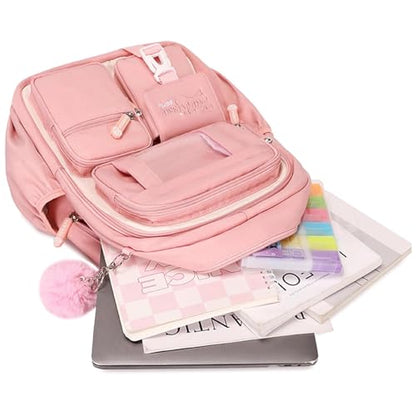 PIG PIG GIRL Kids Backpack for Girls School Bags for Middle School Students Book Bag for Elementary Primary Kawaii Ita Backpack, Pink and Beige - color: Pink and Beige