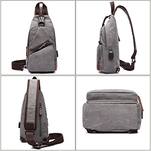 Canvas Sling Bag Crossbody Backpack Shoulder Casual Rucksack for Men Women Outdoor Cycling Hiking Travel Fishing Grey - color: Grey