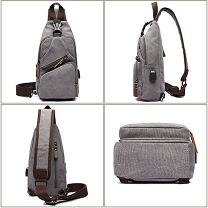 Canvas Sling Bag Crossbody Backpack Shoulder Casual Rucksack for Men Women Outdoor Cycling Hiking Travel Fishing Grey - color: Grey