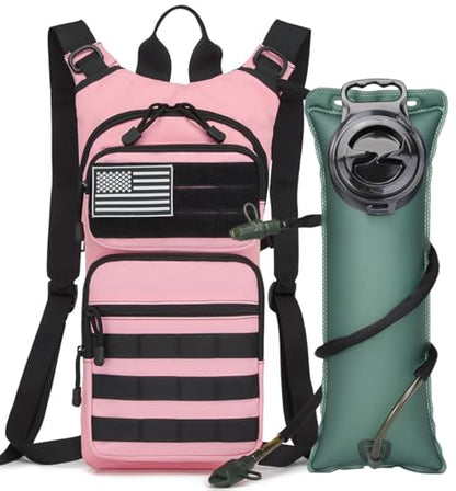 Insulated Water Hydration Pack Bag with 3L TPU Bladder Tactical Molle Hydration Backpack for Hiking Cycling Running - color: Light Pink