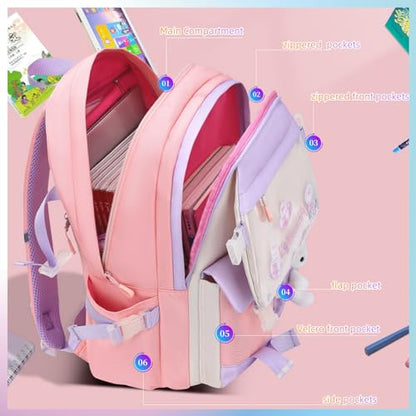 Girls Backpack, Kids Backpack for Girls School Bunny Book Bag for Elementary Primary School Kindergarten Elementary Preschool Middle - color: Purple Bunny Backpack