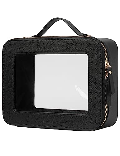 Popvibe Clear Makeup Case Black Traveling Toiletry Bag Travel Large Big Clear Cosmetic Bag Mahjong Tile Bag with Zipper Women - color: Black, style: Large Luxe