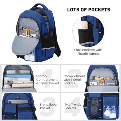 YAMTION School Laptop Backpack for Men Boys,Bookbag for Middle High School Teens Travel Daypack（Blue） - color: Blue
