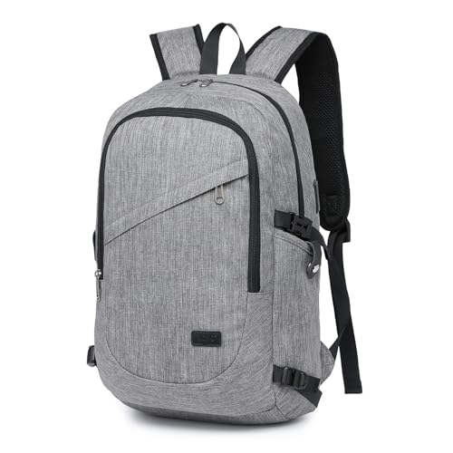 Kono Travel Laptop Backpack with USB Charging Port, Business Anti Theft Slim Sturdy Personal Item Bag, Water Resistant College Computer Daypack for Men & Women Fits 15.6 Inch Notebook, Grey - color: Grey