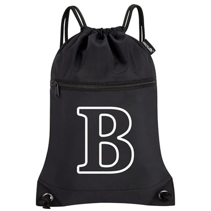 HOLYLUCK Drawstring Bags Initial Backpack Sackpack Cinch Bags for Sports, Gym, Travel, Beach(Black-B) - color: Black-b