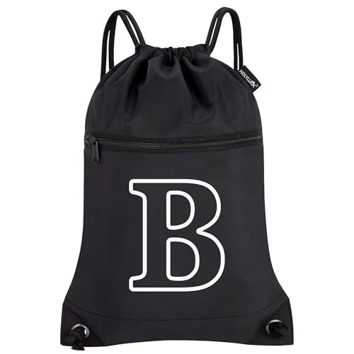 HOLYLUCK Drawstring Bags Initial Backpack Sackpack Cinch Bags for Sports, Gym, Travel, Beach(Black-B) - color: Black-b