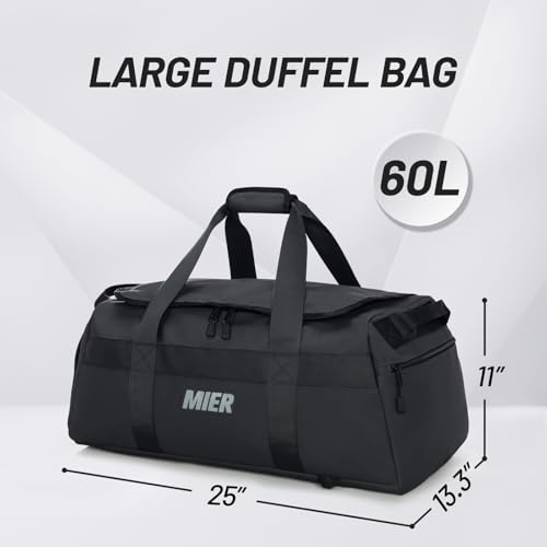 MIER Gym Bag for Men Large Duffel Backpack with Shoe Compartment, 60L Convertible Duffle Bags Weekender Overnight Bag for Gym Sports Travel, Black - color: Black