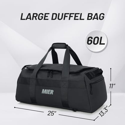 MIER Gym Bag for Men Large Duffel Backpack with Shoe Compartment, 60L Convertible Duffle Bags Weekender Overnight Bag for Gym Sports Travel, Black - color: Black