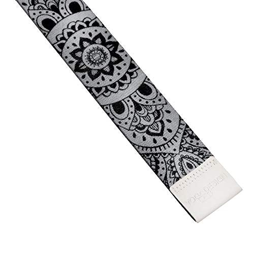 YOGA DESIGN LAB | The Yoga Strap | Luxurious, Extra Long, Super Soft, Eco Printed | Studio Quality, Adjustable | Safely Stretch Further and Hold Longer | 8 ft Long (Mandala Black, 8ft)