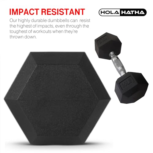 HolaHatha 2-Pack Hexagonal Rubber Dumbbell Weights Set, Home Gym Equipment, 40 Lbs, Black - Portable Weighted Exercise Dumbbells for Fitness, Training, and Lifting Workouts